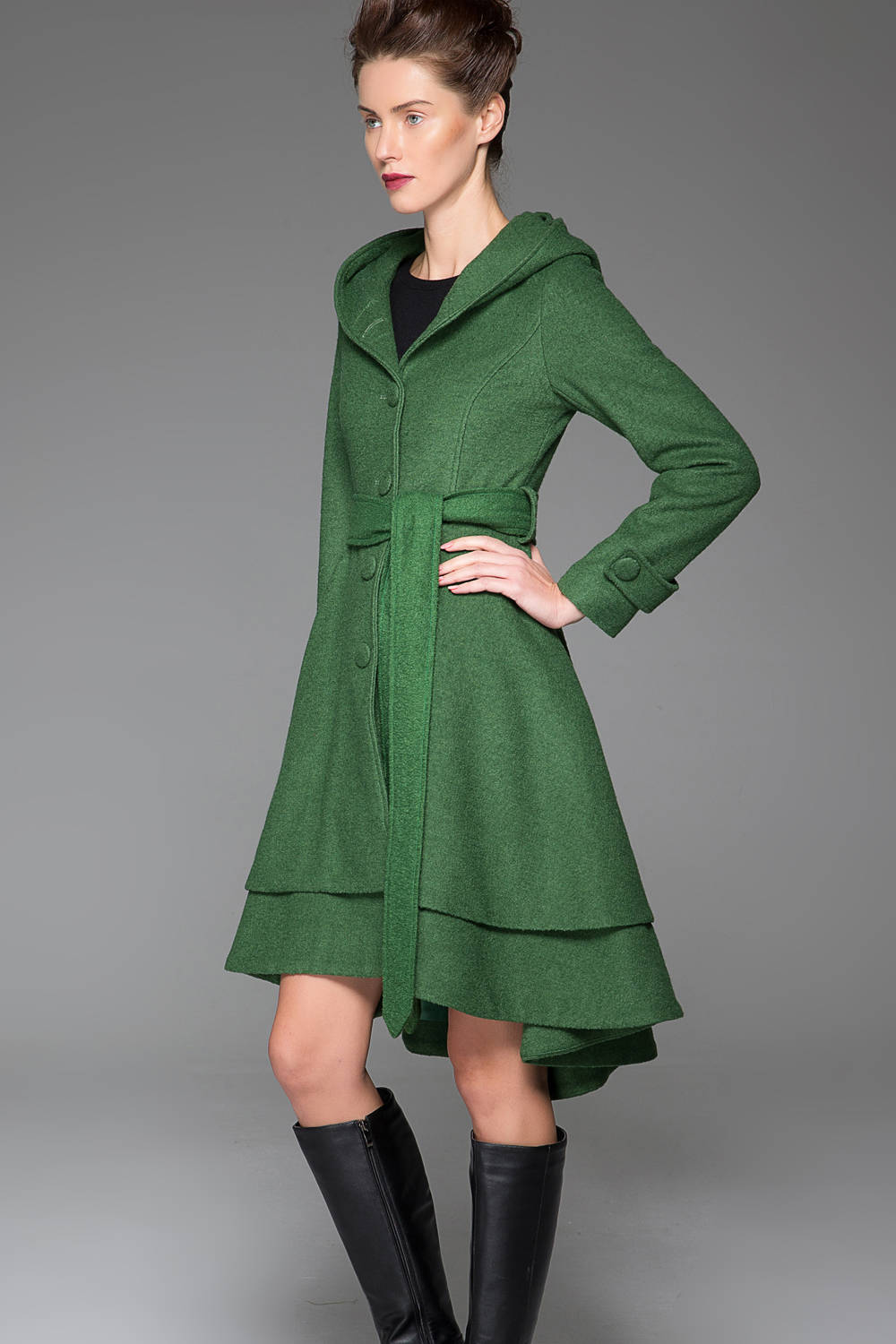 Green wool coat wool coat with hood women coat asymmetrical Etsy