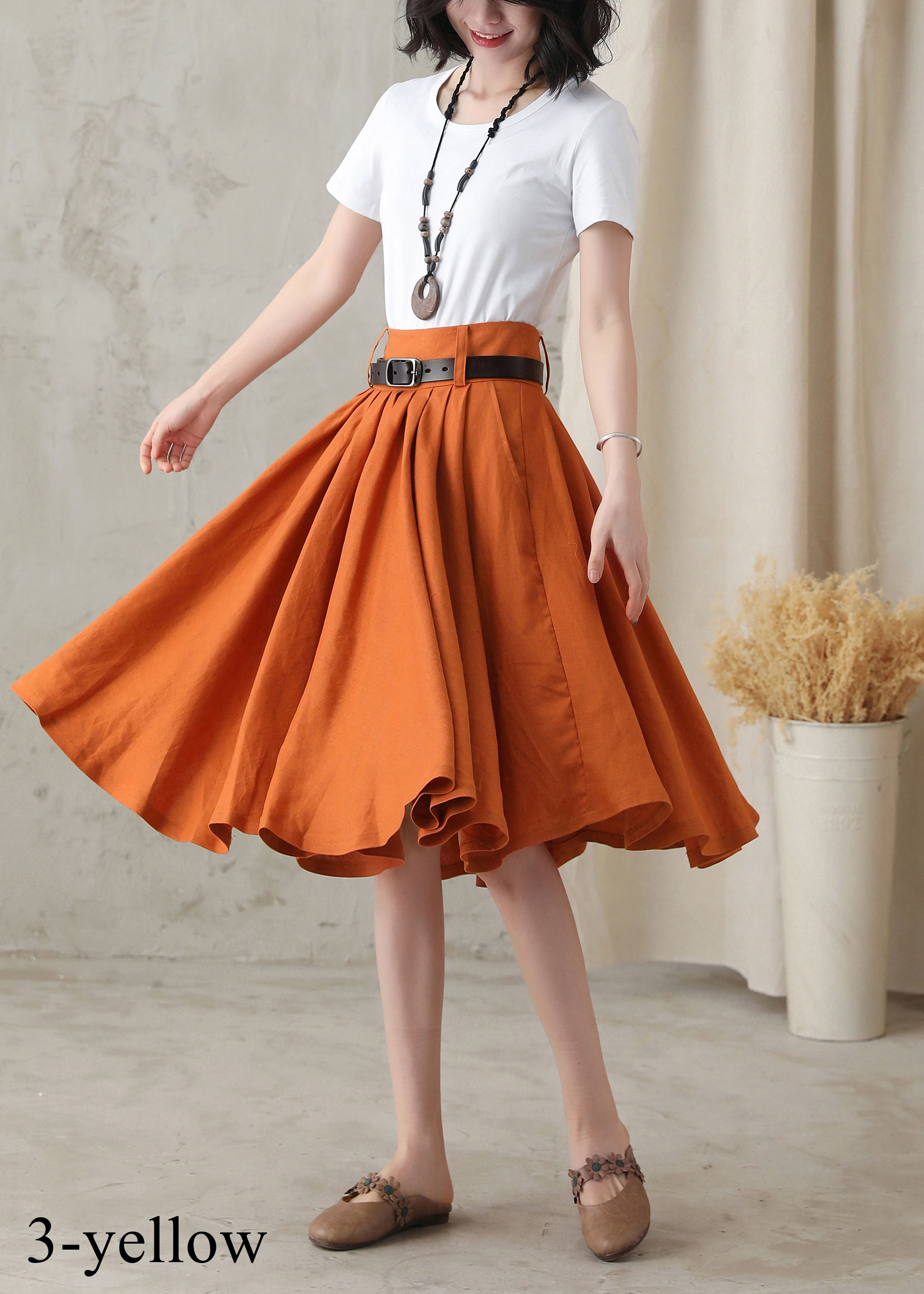 Classic – Full-Circle Linen Midi Skirt main image 1