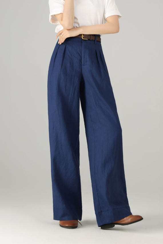 Wide Leg Blue Palazzo Linen pants 5758 Wide Leg Blue Palazzo Linen pants 5758