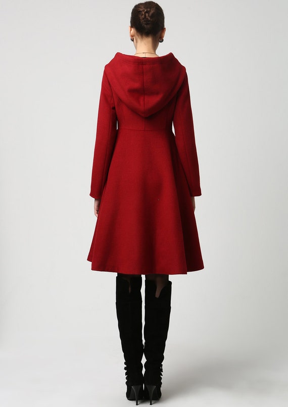 Wool Coat Winter Coat Red coat hooded coat women coat | Etsy