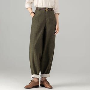 Women's Linen baggy pants, Casual Baggy Harem Pants, Army green Long linen pants, Spring linen pants, Loose Fitting Pants, Xiaolizi 5703 image 2