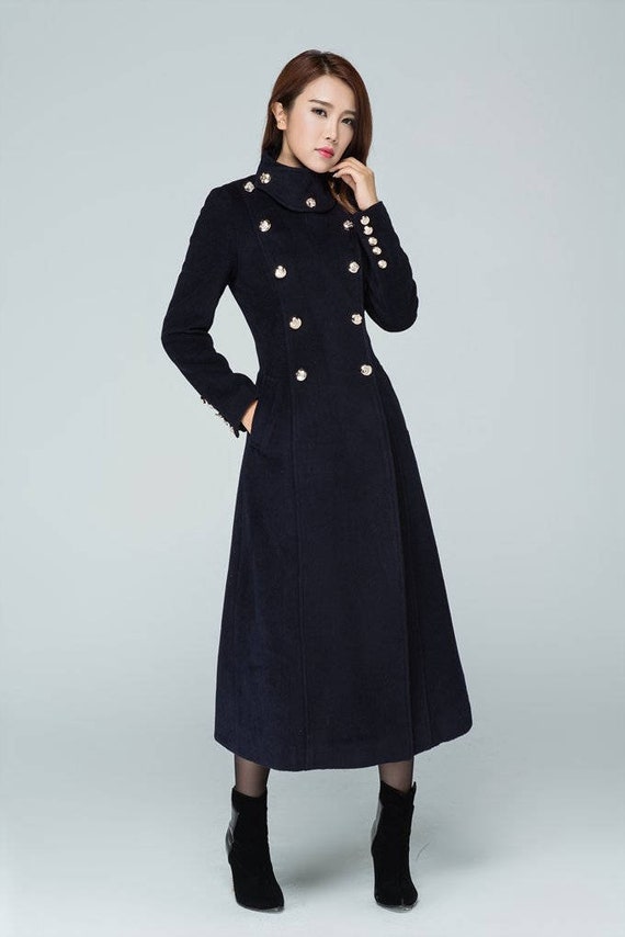 Long Navy wool coat Vintage inspired 