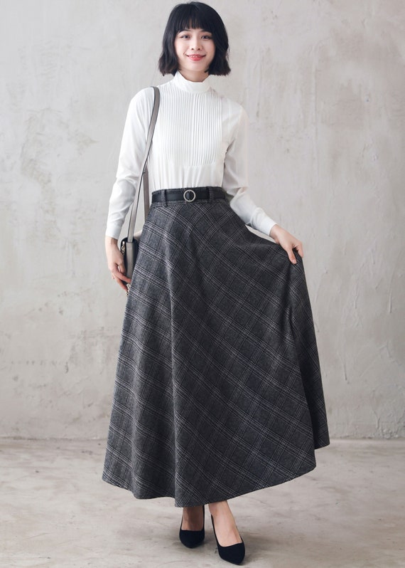 Long Wool Tartan Skirt Women, Wool Plaid Maxi Skirt, Retro Autumn Winter  Skirt, High Waist Skirt, Plus Size Skirt, Flared A Line Skirt 3106 