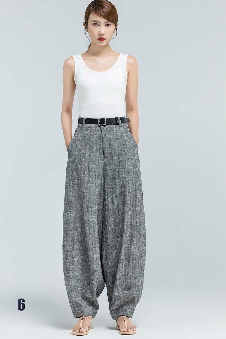 women‘s Linen baggy pants, Washed linen pants, Long linen pants, Summer pants, Loose Fitting Pants, Casual pant 0986 6 Gray