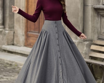 【新品未使用】roughlow WOOL FLARE SKIRT Flared wool skirt, green | 