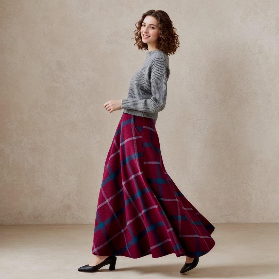 High-Waisted Stretch Wool Skirt