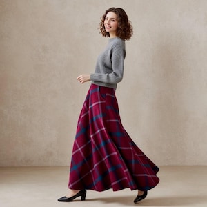 Wool skirt, Long wool plaid skirt, Maxi tartan wool skirt, Swing wool skirt, High waisted wool skirt for women, Custom skirt, Xiaolizi 4618