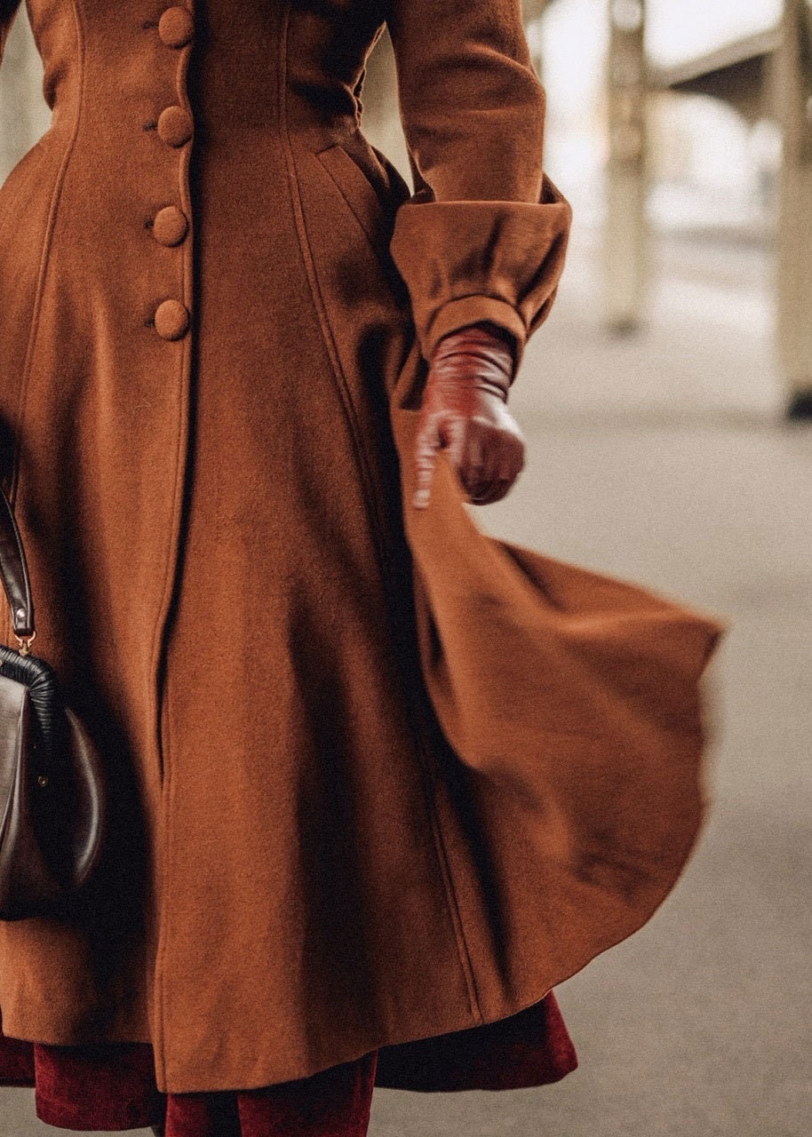 Dark Brown Hooded Wool Coat Women, Warm Wool Coat Women