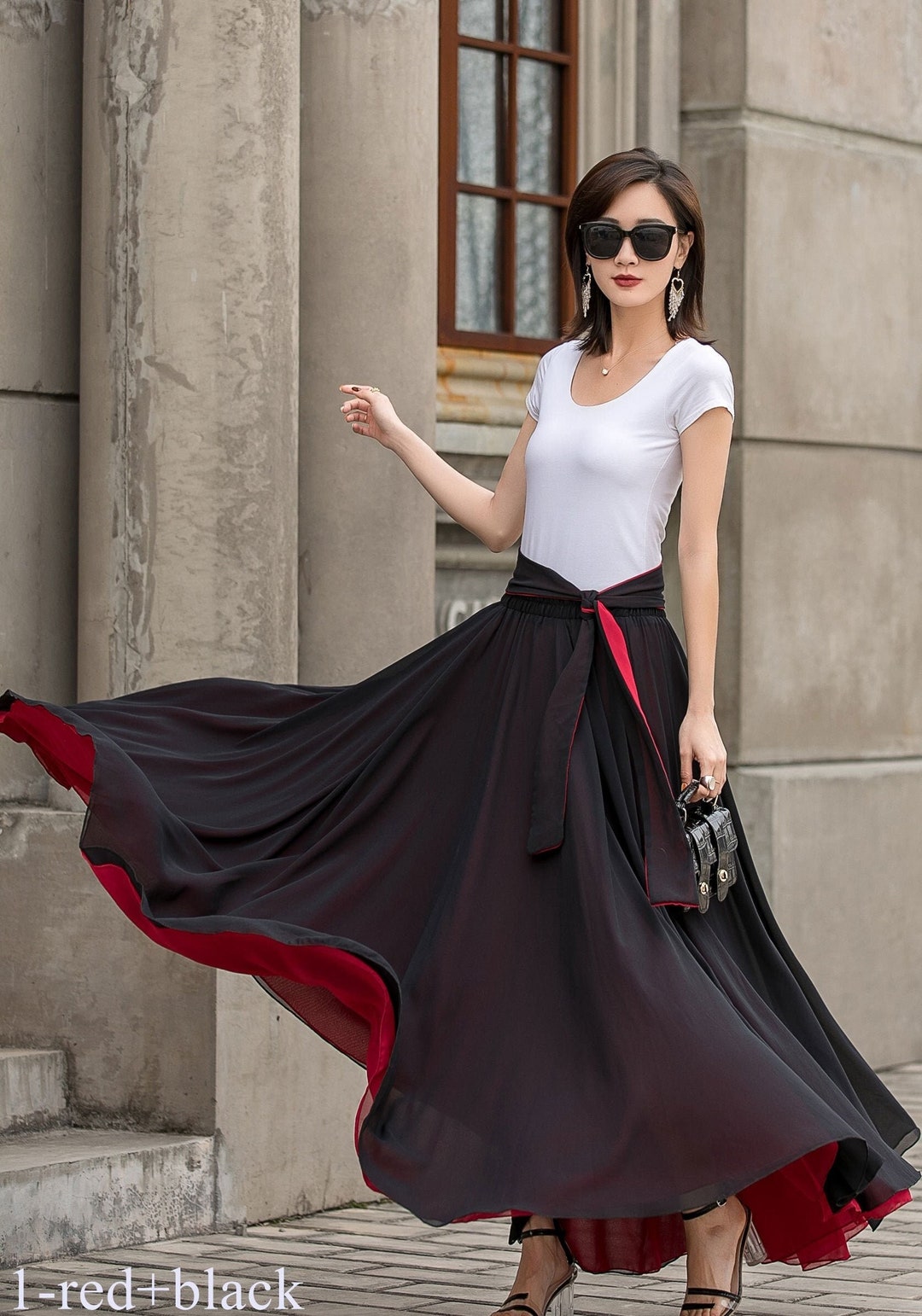 Black Long Chiffon Maxi Skirt Women, Swing Full Circle Skirt, Boho Maxi  Skirt, Elastic Waist Chiffon Skirt With Sash, Plus Size Skirt 2714 