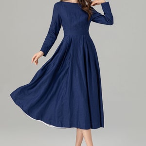 Leinenkleid, Midi Leinenkleid, Leinenkleid für Frauen, Frühlings und Sommerkleid, Swing-Kleid, Blaues Leinenkleid, Kleid nach Maß, Xiaolizi 4925 Bild 2