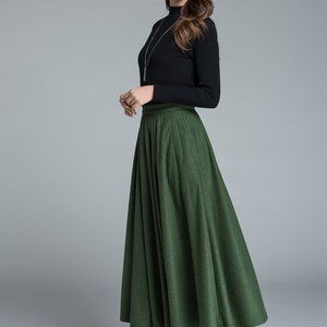 50s Green Long Wool Skirt, Wool Circle Skirt, Vintage Inspired Pleated Long Skirt, High Waist Skirt, Swing Skirt, Autumn Winter skirt 1641 image 5