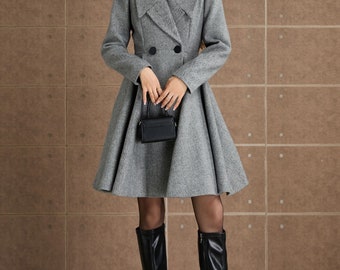 Wool-blend Coat for Fall & Winter, Elegant Double-breasted Long