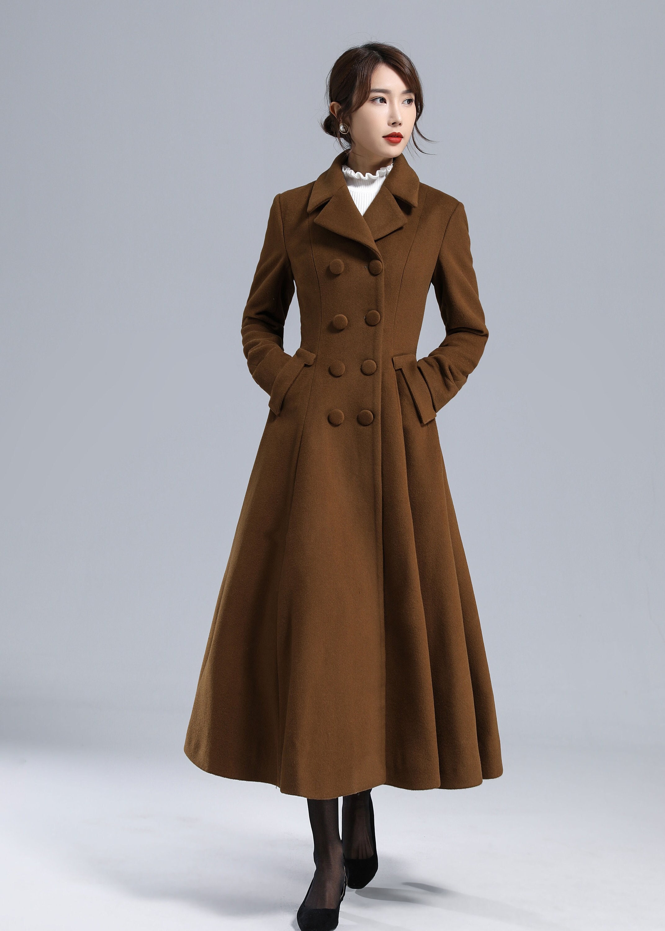 【DEARMINE】Romeo Hidden Maxi Wool Coat Retro Hooded Wool Coat, Maxi Red Coat, Wool Coat, Vintage
