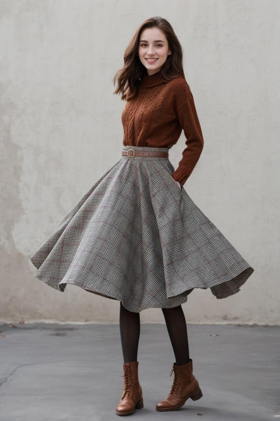 Suspender Skirt Women, Tartan Plaid Wool Circle Skirt