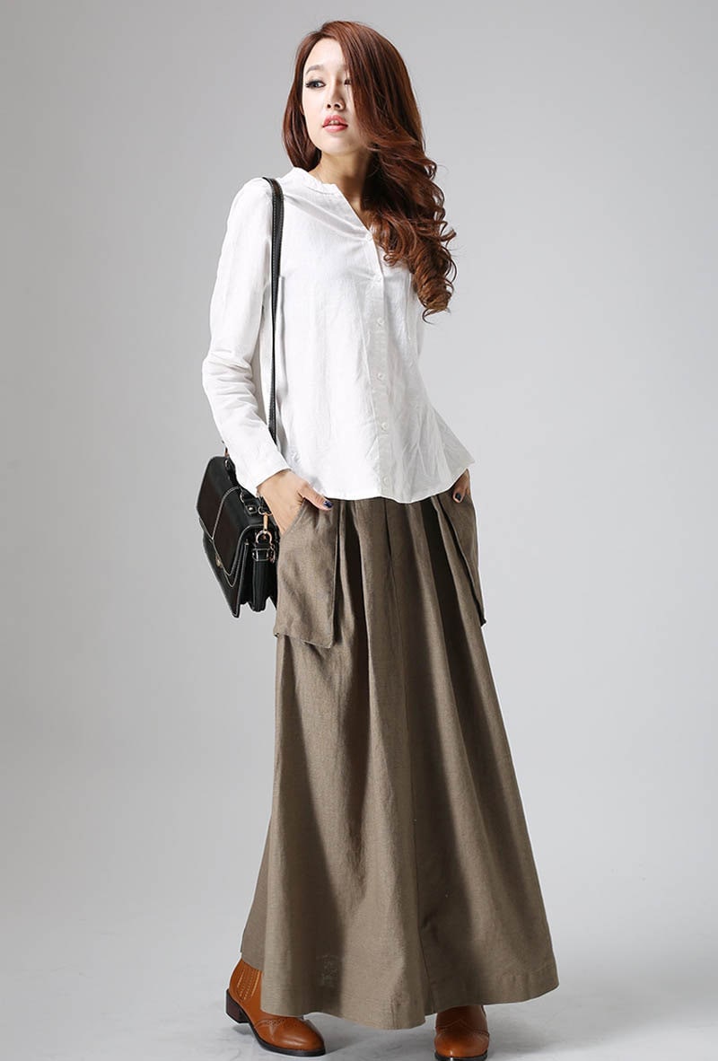 A Line Maxi Skirt With Big Pocket Long Linen Skirt Linen | Etsy Canada