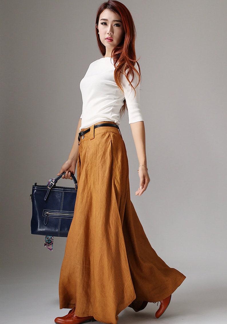 Linen Skirt Long Maxi Skirt Yellow Skirt Hippie Skirt Etsy UK