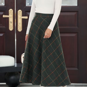 Vintage Inspired Wool Plaid Skirt, Green Midi Wool Skirt, A Line Skirt ...