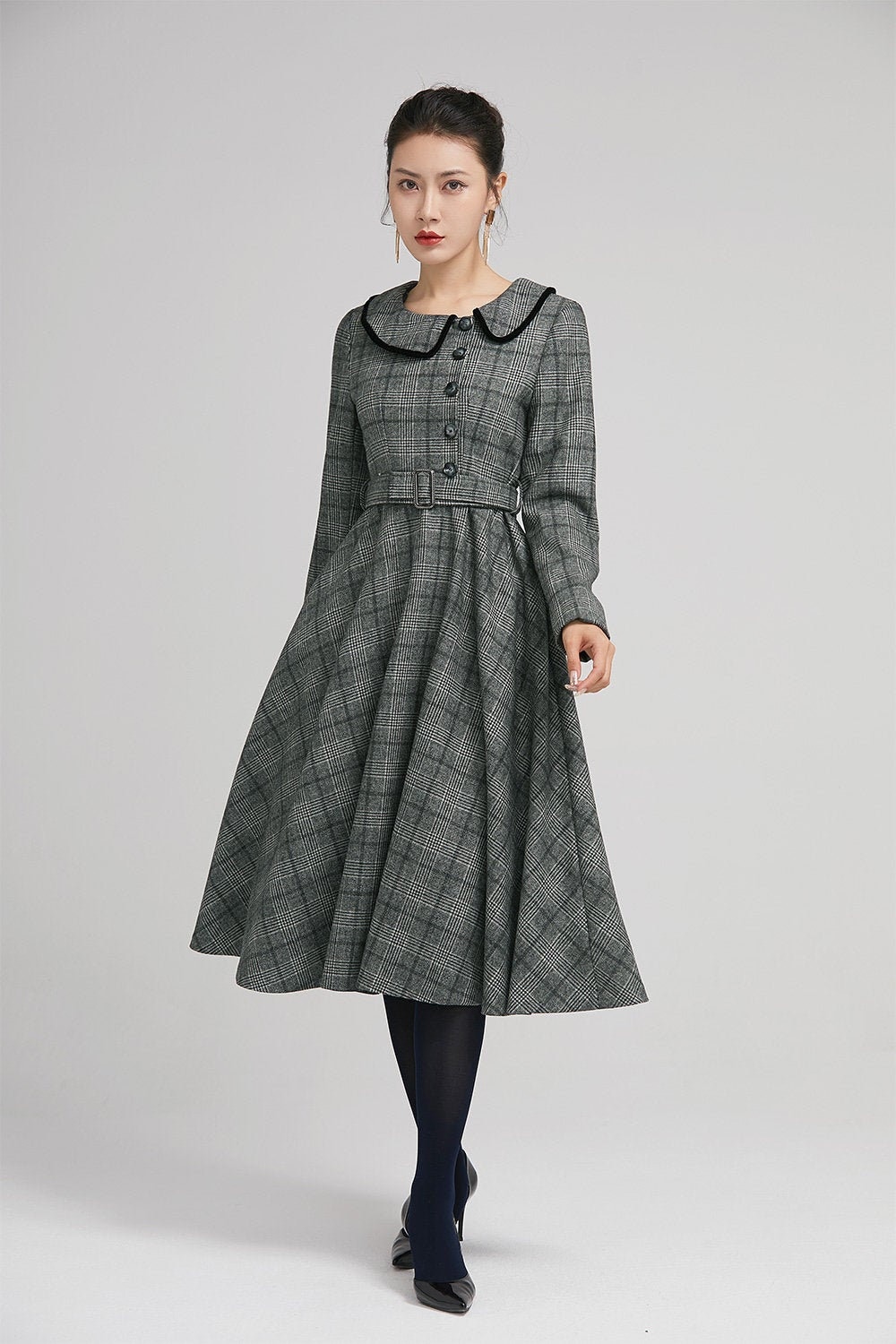 Vintage 1950s Wool Dress, Plaid Wool Dress, Long Sleeves Vintage 1950s Wool Dress, Plaid Wool Dress, Long Sleeves
