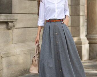 Wool Skirt, Maxi Wool Skirt, Autumn Winter Skirt, Gray Wool Skirt