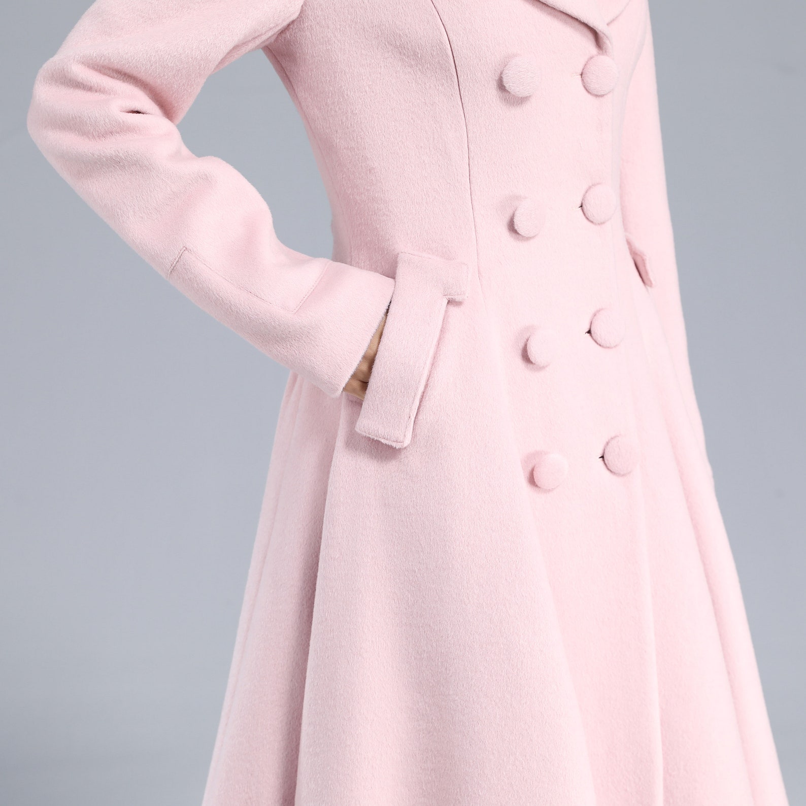 Retro Pink Wool Coat Women Winter Coat Fit and Flare Coat Etsy