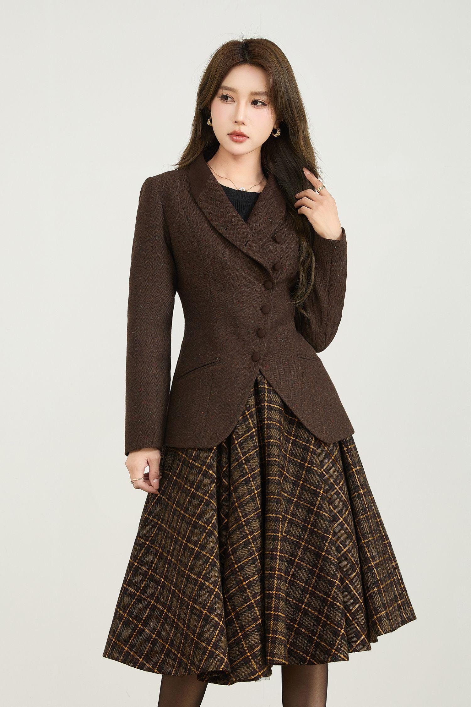 Brown short winter wool coat women 5566 Brown short winter wool coat women 5566