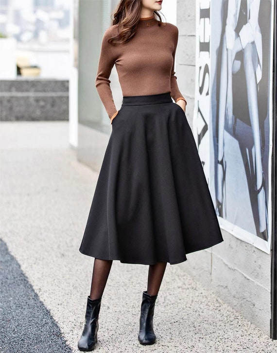 Black Midi Circle Skirt, Women's Swing Skirt, Spring Skirt, High Waisted  Skirt, A Line Skirt, Retro Skirt, Custom Skirt, Xiaolizi 4161 