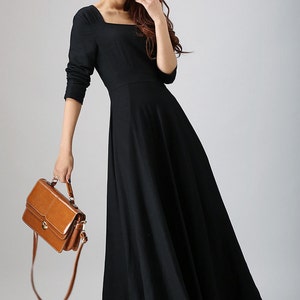 Linen dress, Long sleeve Linen Maxi dress with pockets, Women Linen dress, Black Linen dress, Spring autumn dress, Custom dress 0793 image 5
