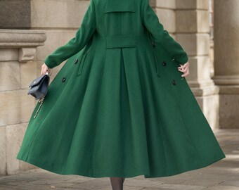 Forest Green Wool Coat: Handmade Double Breasted Winter Coat