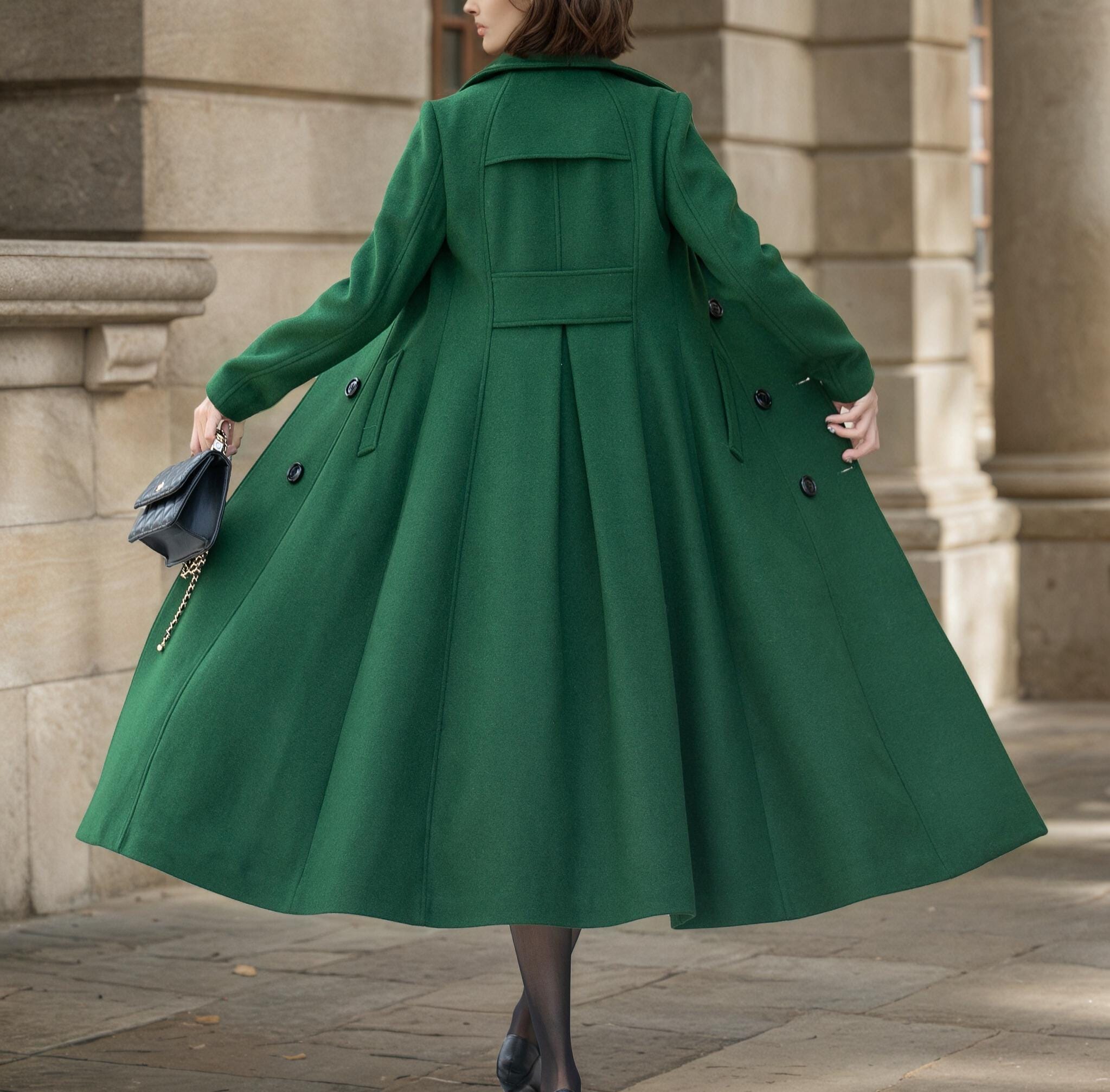 Forest Green Wool Coat: Handmade Double Breasted Winter Coat