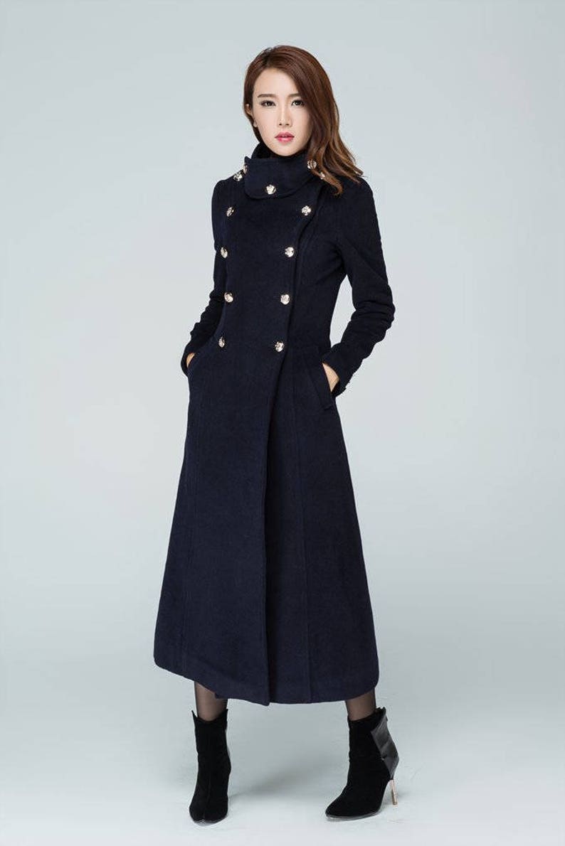 navy wool coat outfit