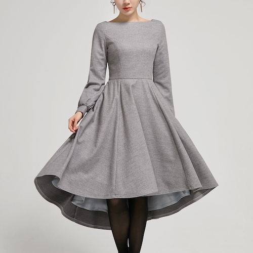 High Low Swing Dress Wool Dress Winter 