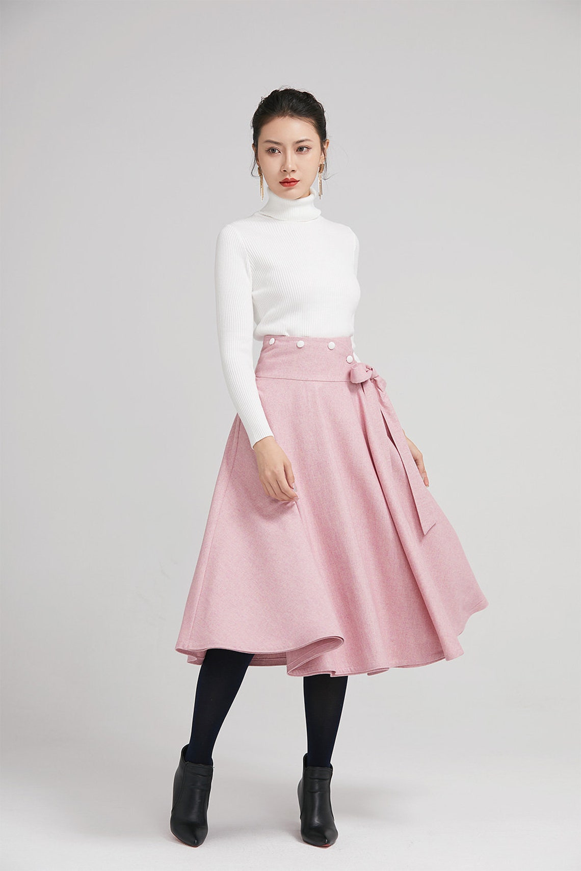 High waisted Skater skirt in Red Wool skirt Wide waistband Etsy