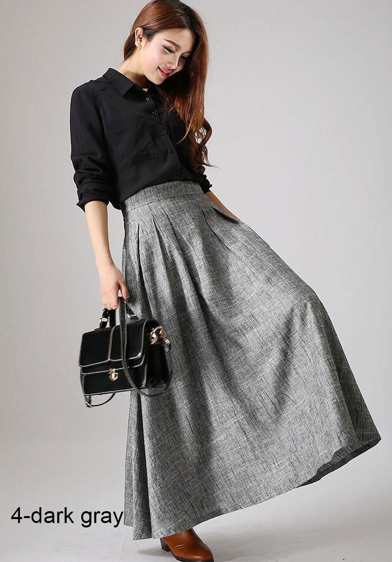 Pleated maxi skirt, Long linen skirt, Blue skirt, linen skirt, modern skirt, skirt with pockets, linen clothing, spring summer outwear 0855 image 9