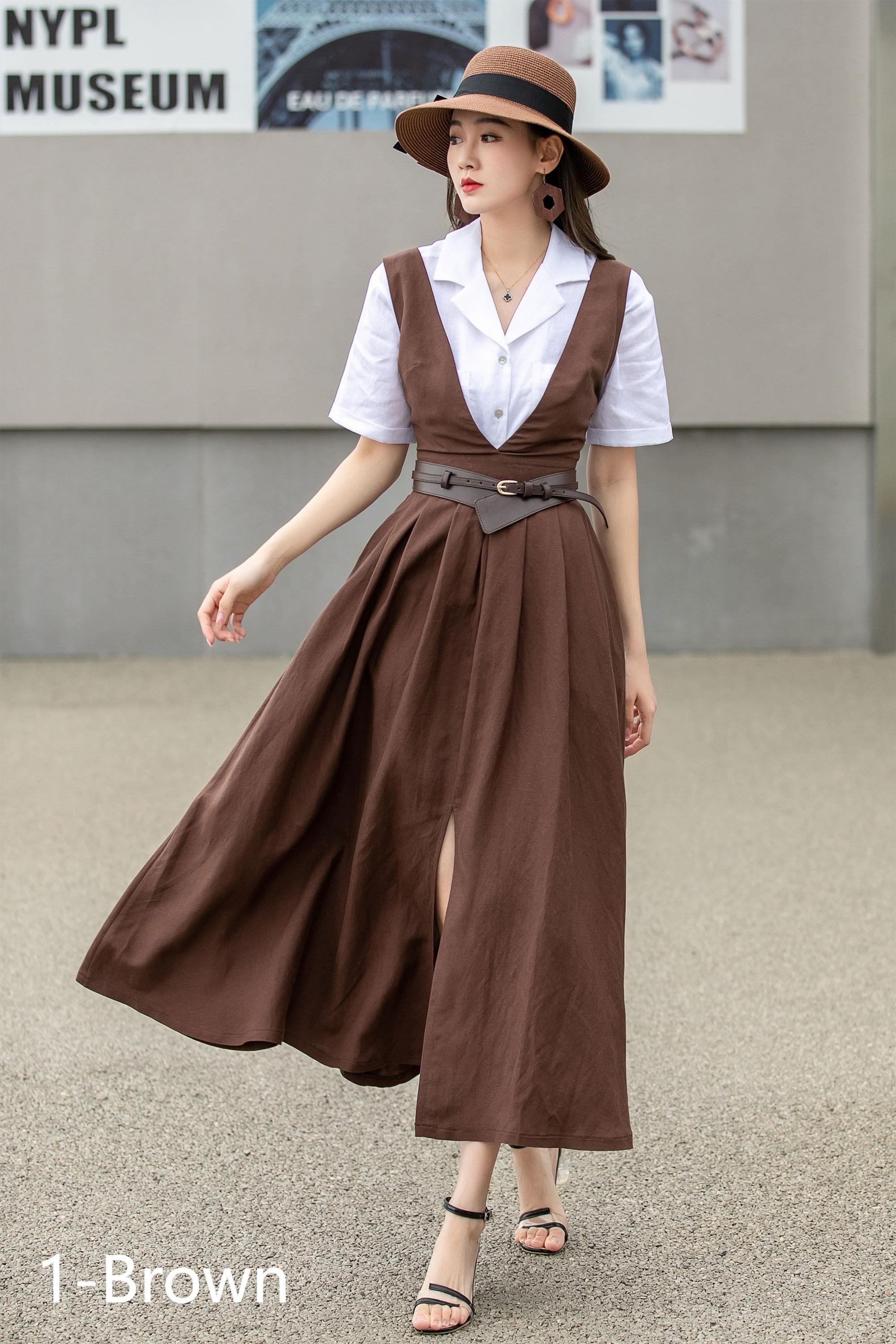 Linen Pinafore Apron Dress, Summer Womens Linen Dress