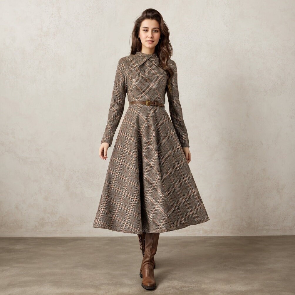 Vintage Inspired Plaid Wool Dress 4616 Vintage Inspired Plaid Wool Dress 4616