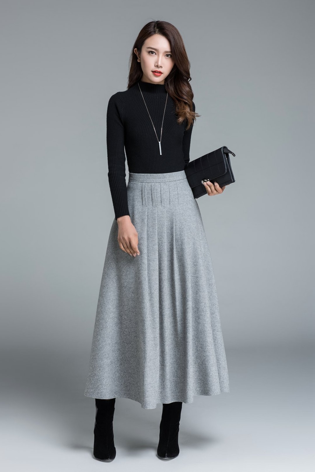 Light Grey Skirt Wool Skirt Winter Skirt Pleated Skirt - Etsy