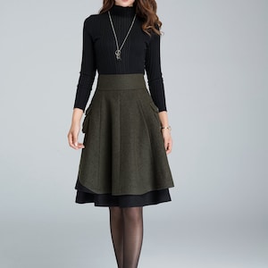 Winter Skater Wool Skirt Women, Wool Midi Skirt with Pockets, High Waist Layered Skirt, Patchwork Skirt, Wool Circle Skirt, Xiaolizi 1627 image 4