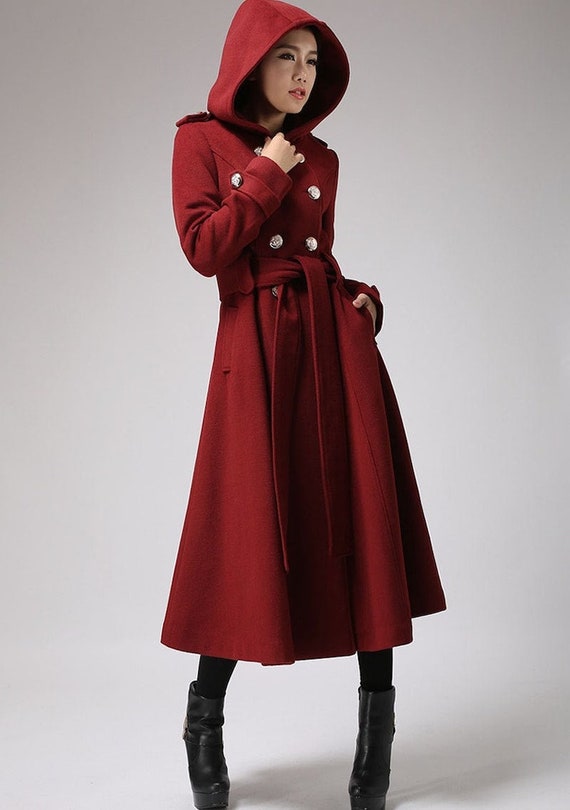 Hooded Wool Coat Long Wool Coat Double Breasted Coat Trench