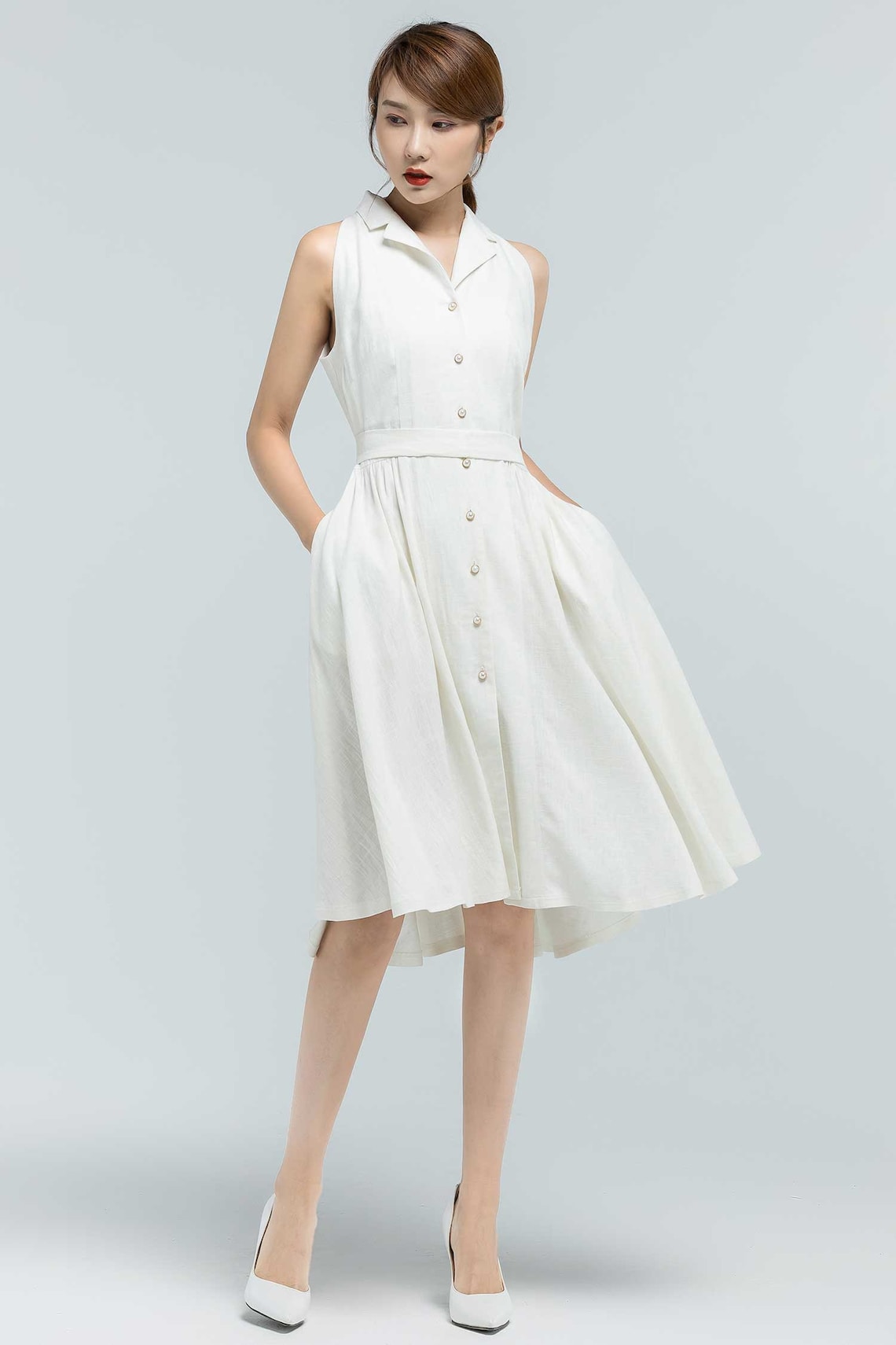 white dress button front