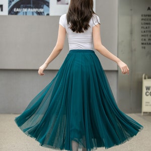 Jupe en mousseline de soie, jupe midi en tulle bohème à taille élastique, jupe en tulle de plage bleu pour femme, jupe d'été grand cercle swing, jupe longue de danse 4271 image 8