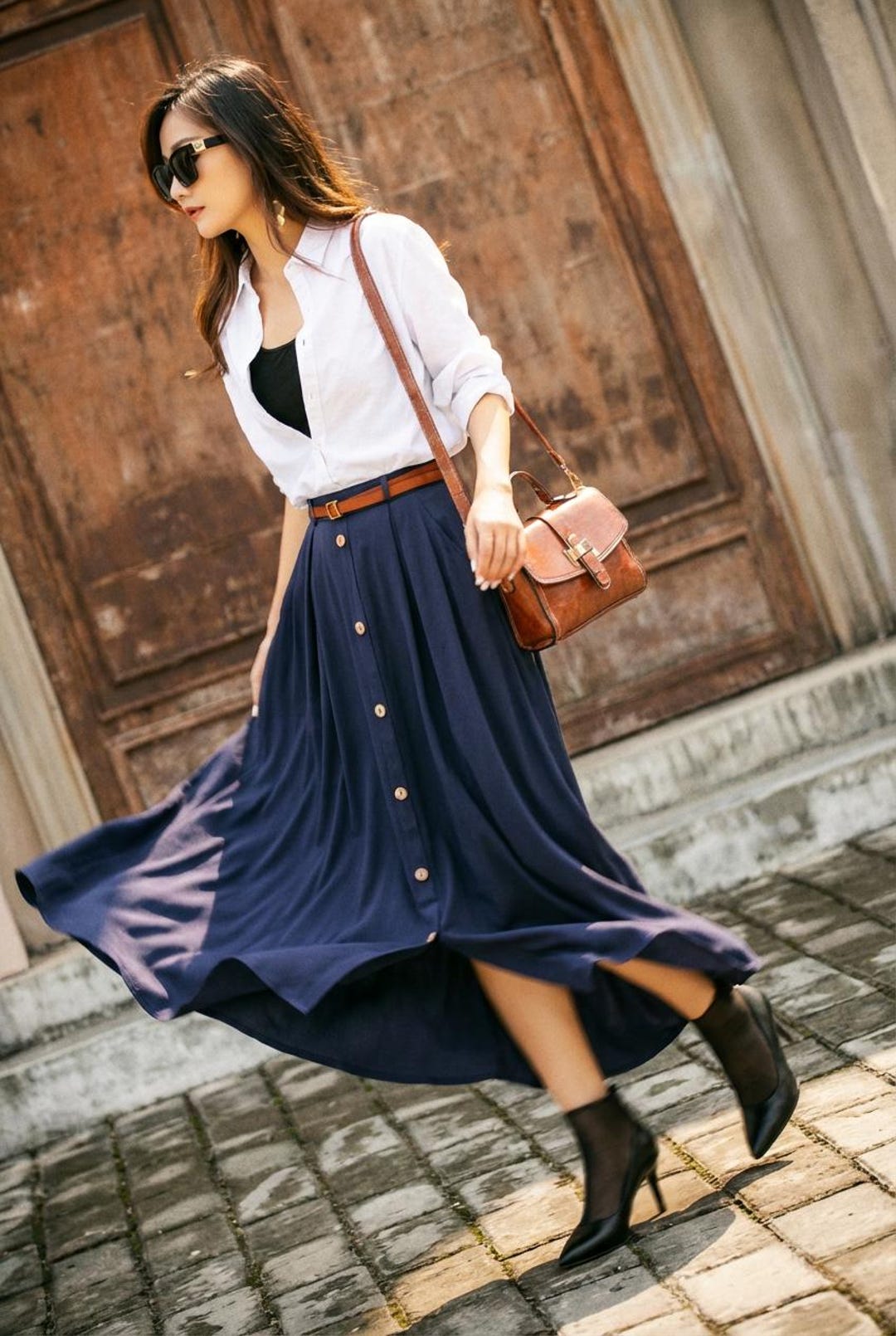 Linen Skirt, Long Skirt, Maxi Skirt, Navy Blue Skirt, A-line Linen