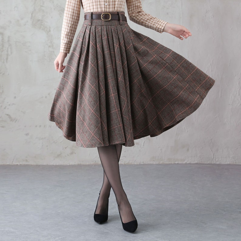 Midi Wool Skirt, Wool Plaid Skirt, Winter Circle Wool Skirt, Swing Skirt, A-Line Midi Skirt, High Waist wool Skirt, Handmade Skirt 3839 image 1