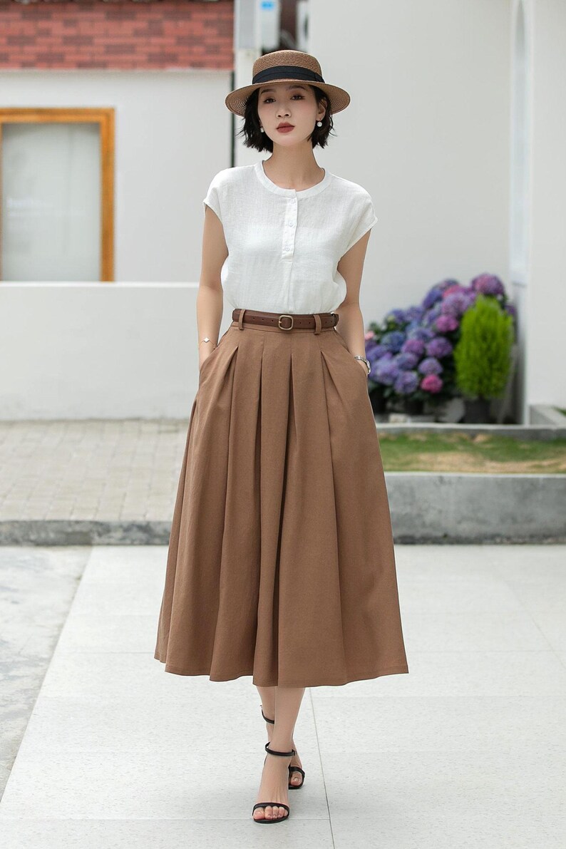 Blusa blanca de lino puro, estilo vintage con botones en la parte delantera, ideal para la oficina en verano, Xiaolizi 5992 imagen 9