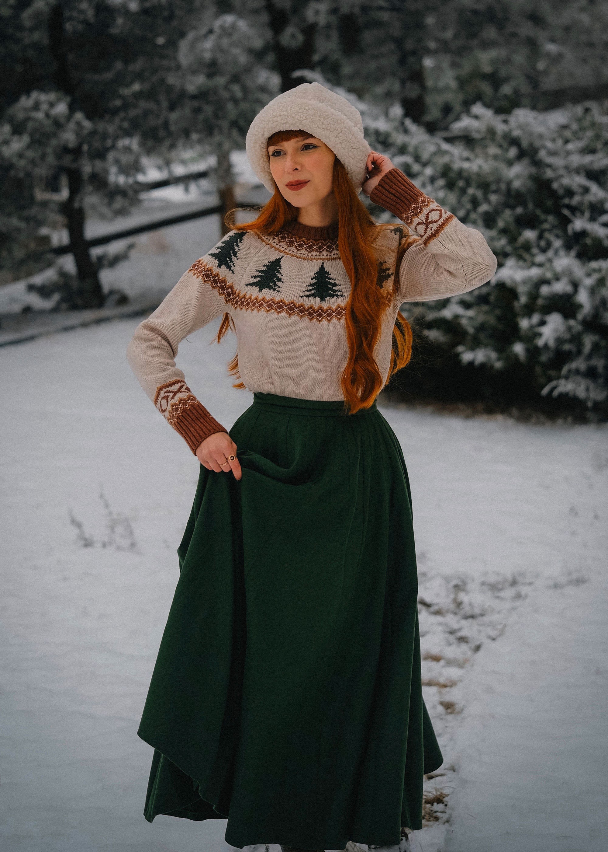 ◆Loulouseoul◆ Joy Wool Check Midi Skirt Green S12831 Wool Skirt, Plaid Wool Skirt, Green Midi Wool Skirt, A Line