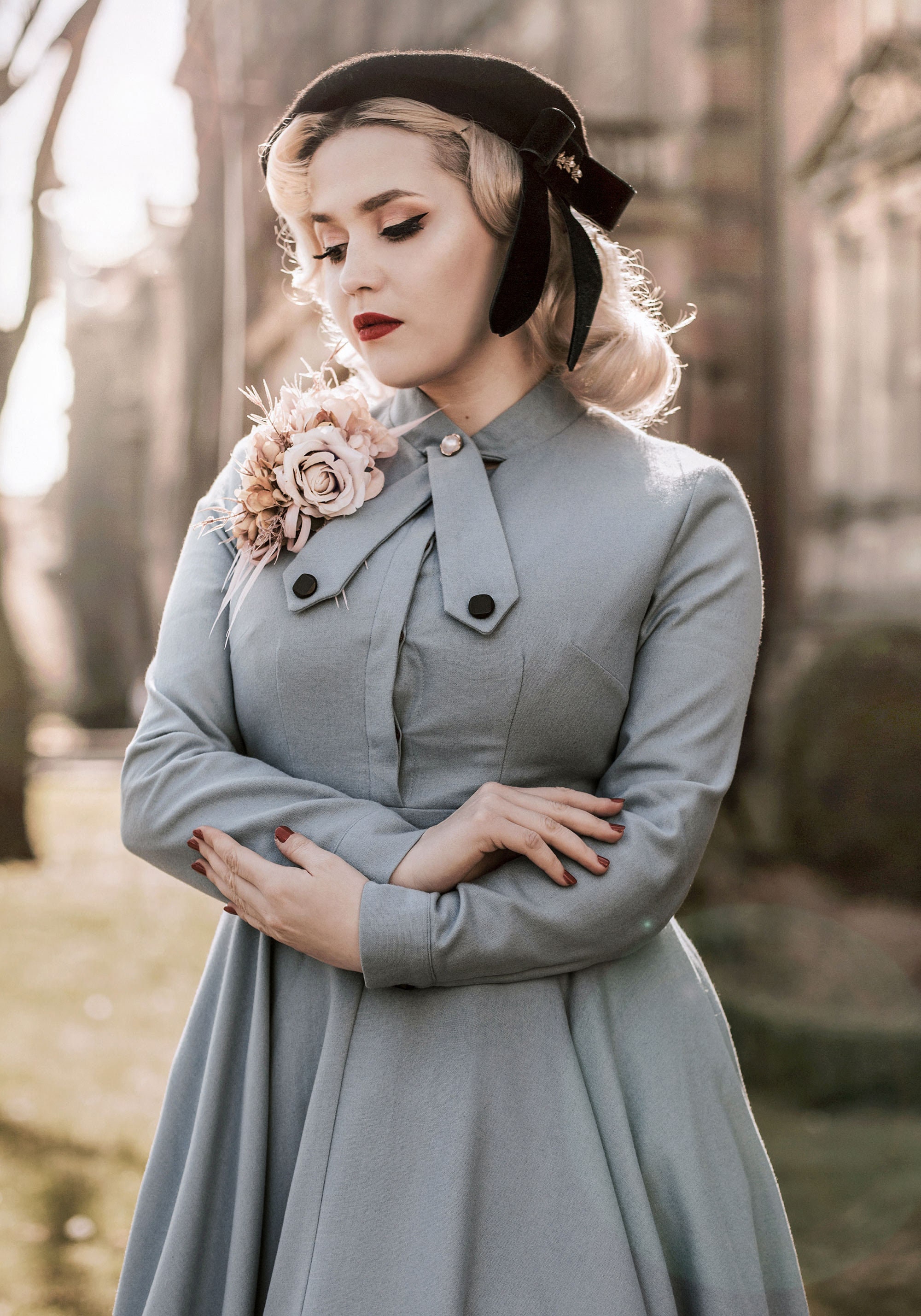 Wool Dress, Vintage Inspired Wool Dress, Long Sleeves Swing