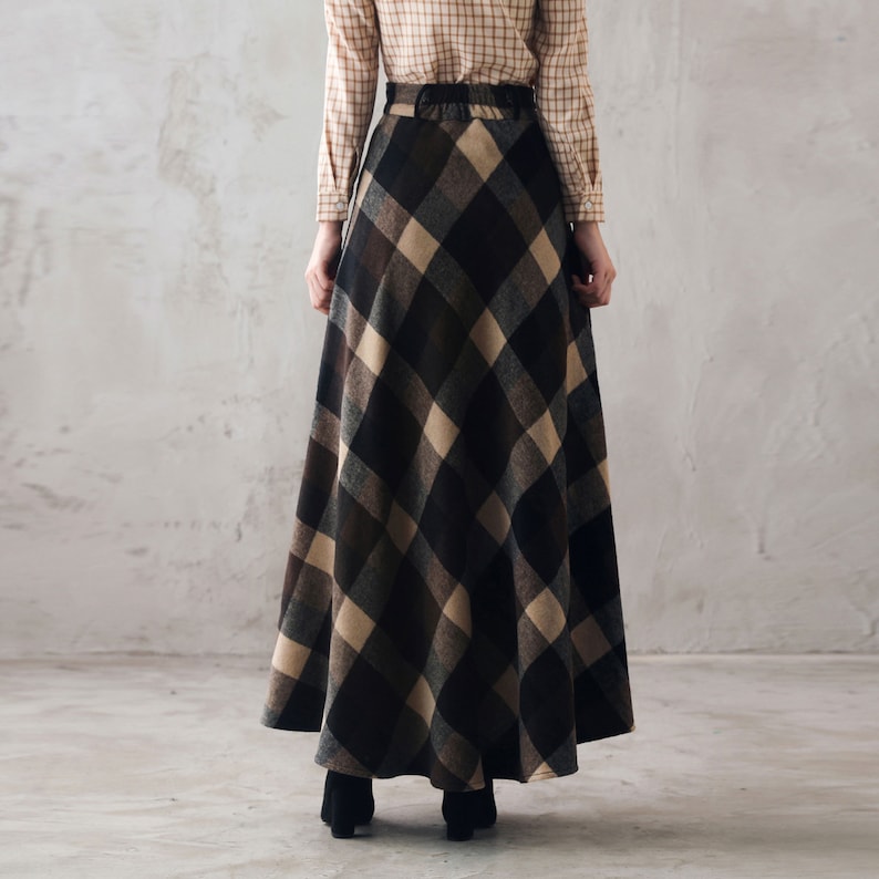 Tartan Long Wool Skirt Women, Wool Maxi Skirt, Plaid Wool Skirt, High Waist Flared Skirt, 1940s A Line Skirt, Warm Autumn Winter Skirt 3108 image 4