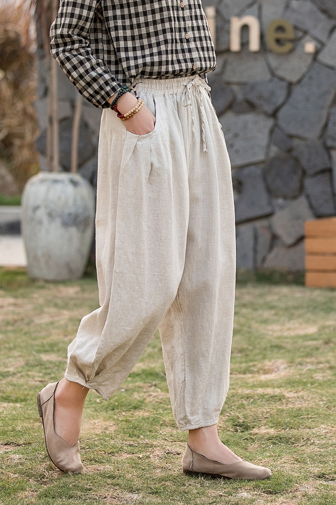 Natural Linen Pants Women Cropped Linen Pants Wide Leg Etsy