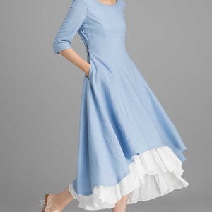 Linen dress, High Low Midi dress, Blue dress, Womens dresses, Swing dress with pockets, A Line party dress, Casual dress, House dress 2360 image 4