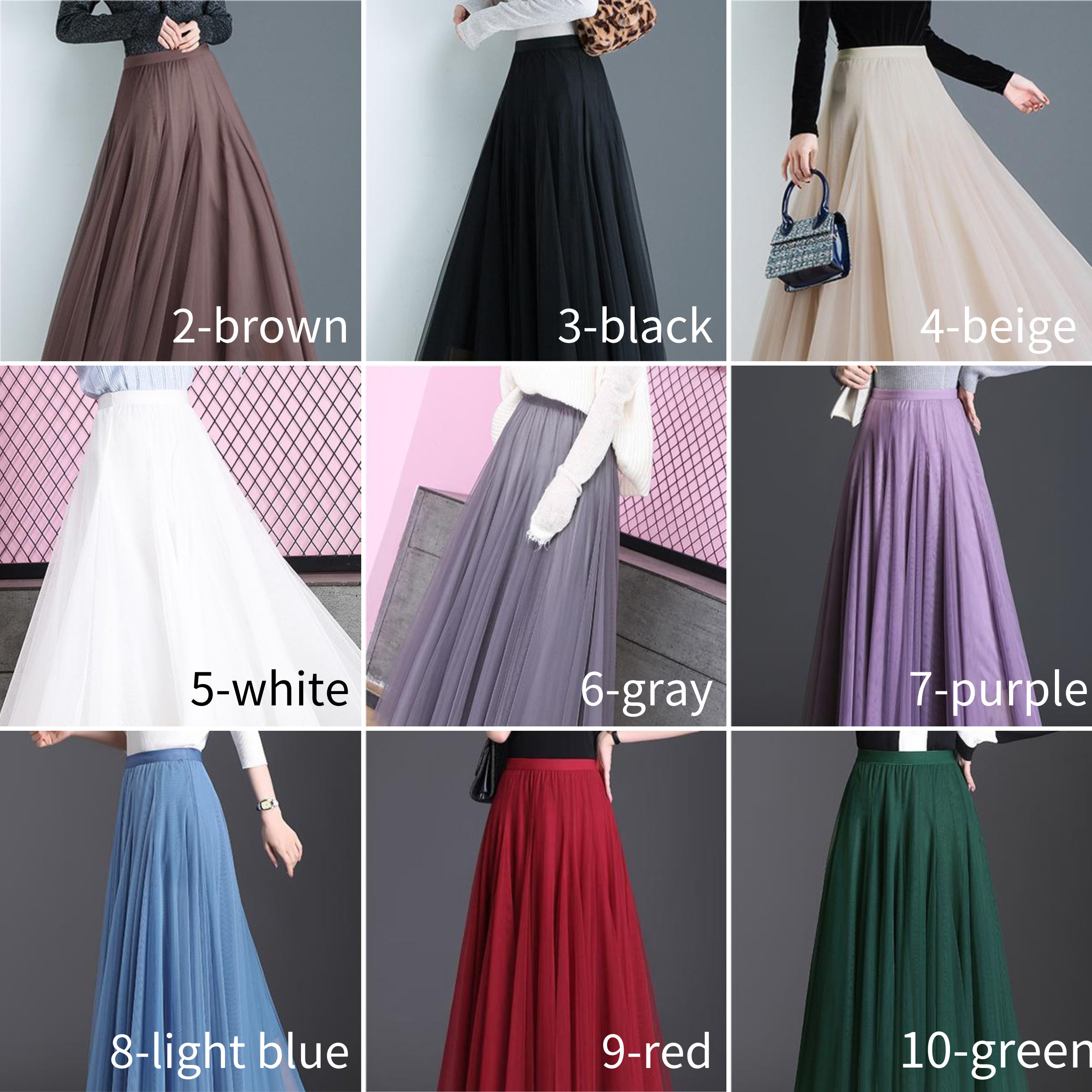 Chiffon Skirt, Elastic Waist Boho Tulle Midi Skirt, Women