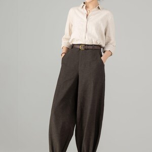 Women's Linen baggy pants, Casual Baggy Harem Pants, Army green Long linen pants, Spring linen pants, Loose Fitting Pants, Xiaolizi 5703 2-Brown